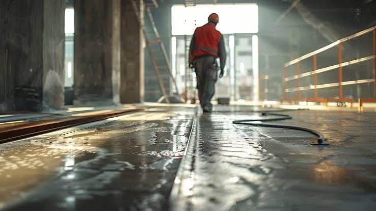 Natte vloer die moet drogen tijdens een renovatie
