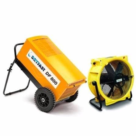 Bouwdroger en ventilator als combinatie voor sneller drogen
